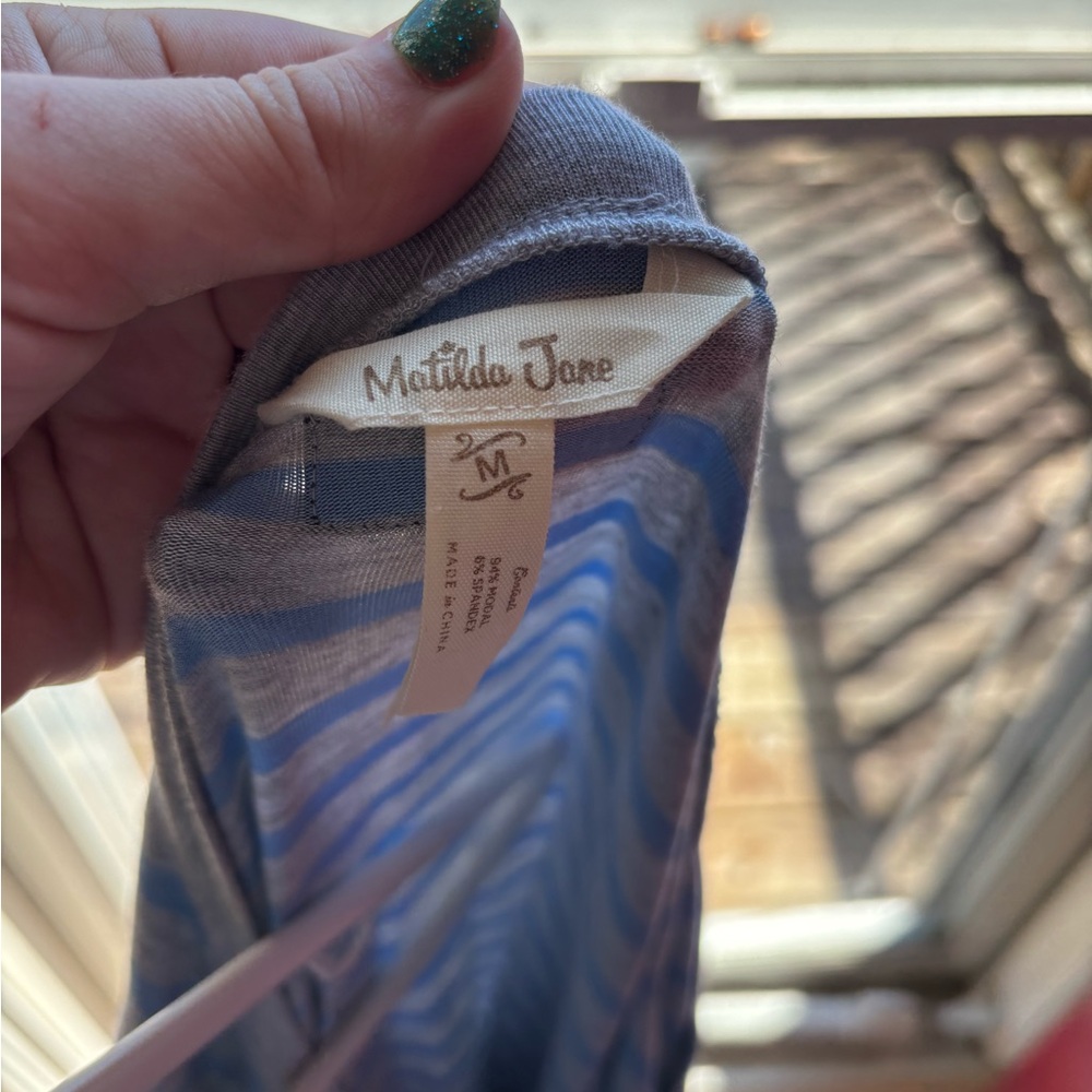 Matilda Jane Blue and Gray Striped Midi Dress